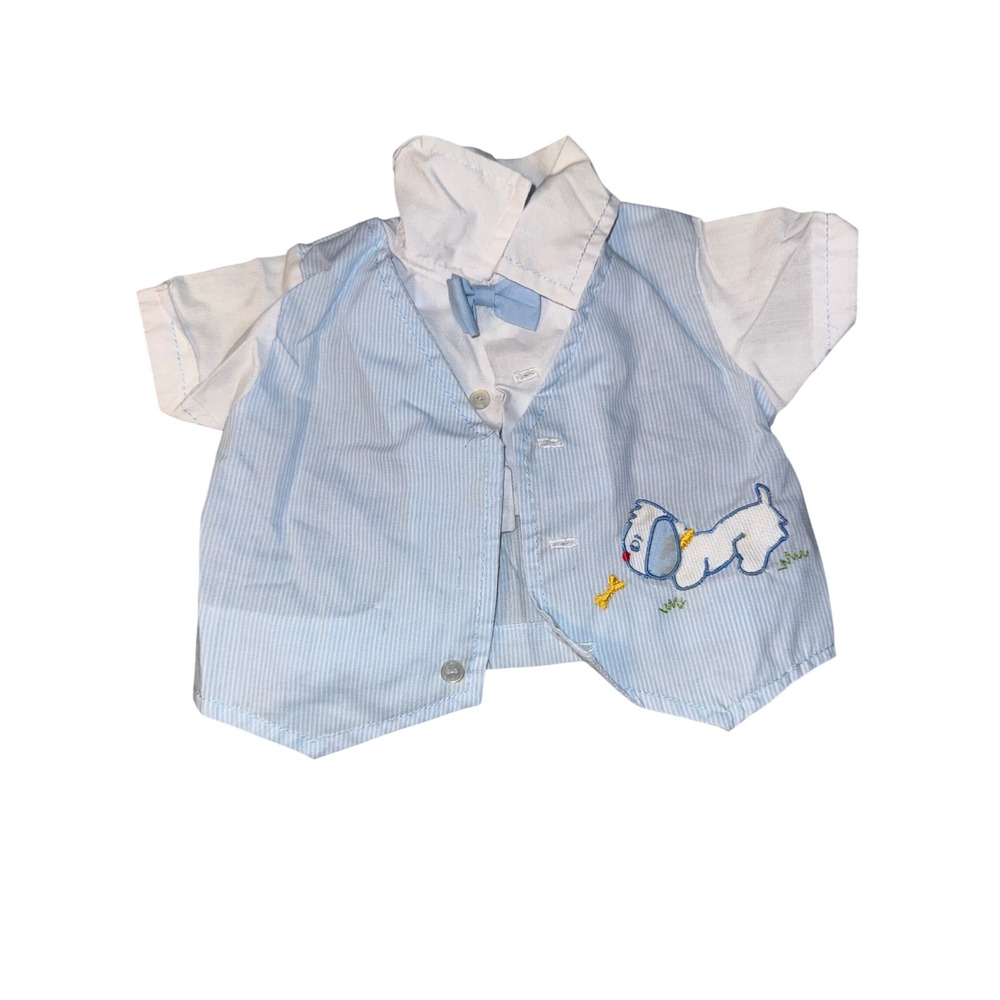 Vintage‎ Baby Boy 2 Pc Outfit Little Angel Sweater Puppy Vest Shirt Blue White - Picture 6 of 9